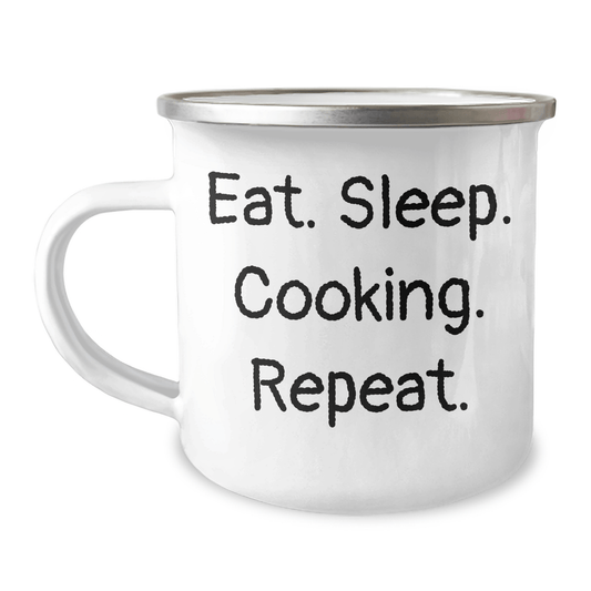 Funny Cooking Quote Gifts from Family for Men and Women Camping Mug, Eat. Sleep. Cooking. Repeat., Perfect Graduation Unique Gifts for Cooking Enthusiasts - Victory Thru Vision 