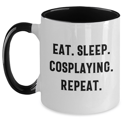 Funny Cosplaying Gifts from Men to Cosplaying Men - Eat. Sleep. Cosplaying. Repeat. Two Tone Coffee Mug, Father's Day Unique - Victory Thru Vision 