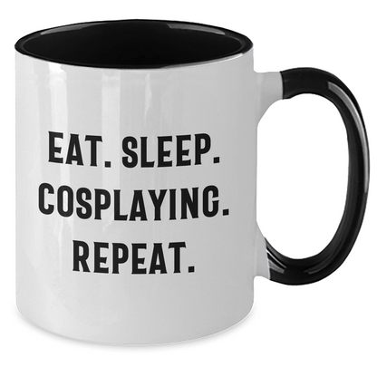 Funny Cosplaying Gifts from Men to Cosplaying Men - Eat. Sleep. Cosplaying. Repeat. Two Tone Coffee Mug, Father's Day Unique - Victory Thru Vision 