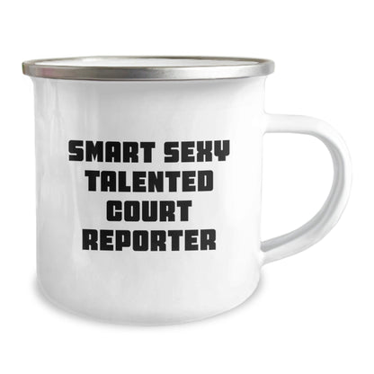 Funny Court Reporter Gifts from Friends for Graduation - 'Smart Sexy Talented' Quote on Camping Mug, 12 oz Stainless Steel with Enamel Finish - Victory Thru Vision