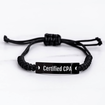 Funny CPA Gifts from Friends for Father's Day Certified Cpa Rope Wristband, Adjustable Black Stainless Steel Interlaced Rope with Inspirational Quote - Victory Thru Vision 