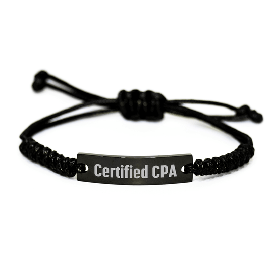 Funny CPA Gifts from Friends for Father's Day Certified Cpa Rope Wristband, Adjustable Black Stainless Steel Interlaced Rope with Inspirational Quote - Victory Thru Vision 