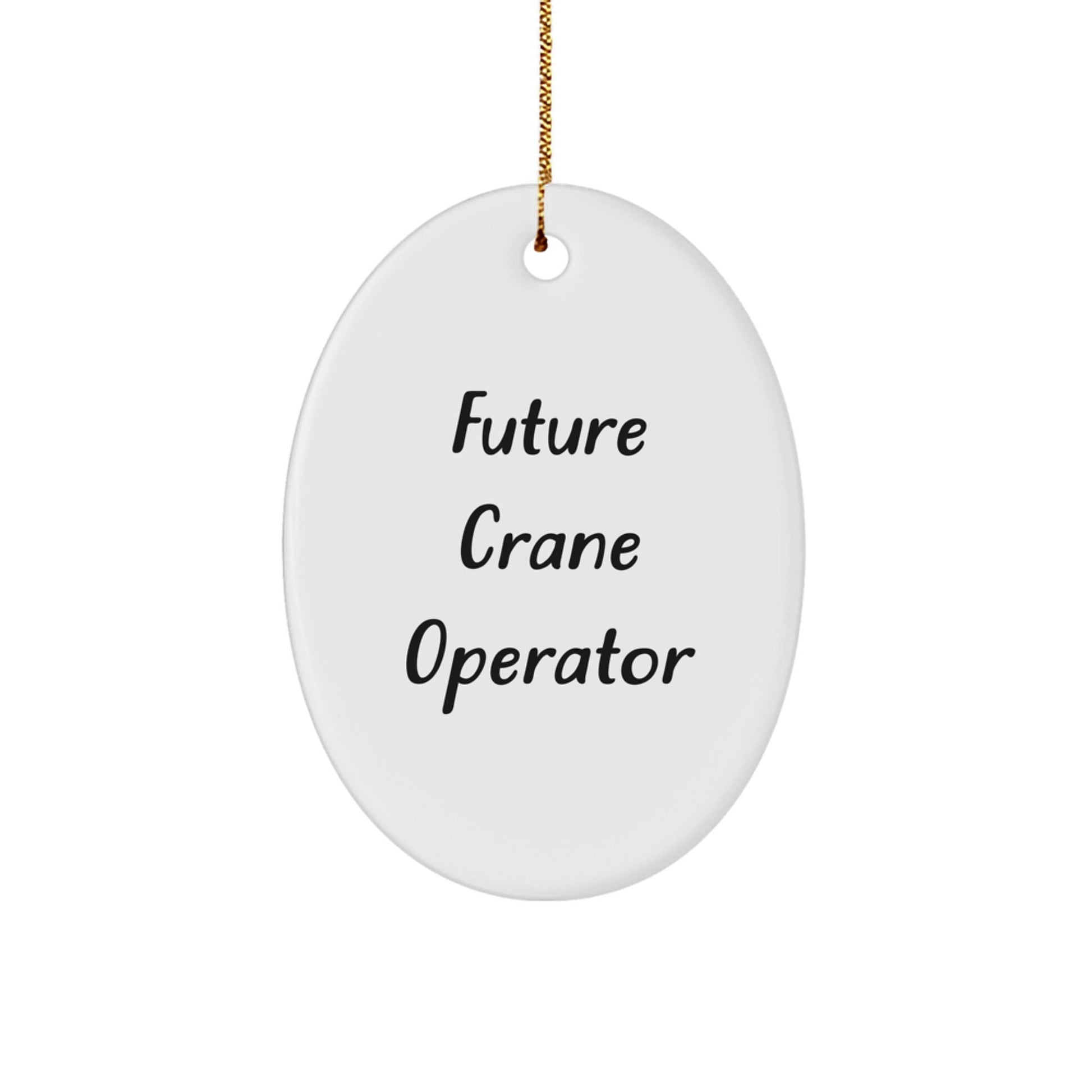 Funny Crane Operator Gifts for Him, Future Crane Operator Oval Ornament, White, Christmas Memorable Present from Family or Friends - Victory Thru Vision