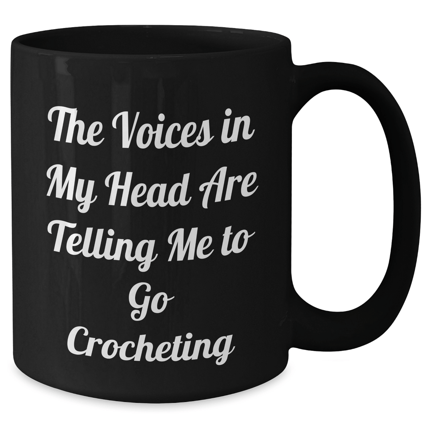 Funny Crocheting Gifts for Friends from Family - 'The Voices In My Head Are Telling Me To Go Crocheting' Black Coffee Mug, Graduation Unique Gifts for Her - Victory Thru Vision