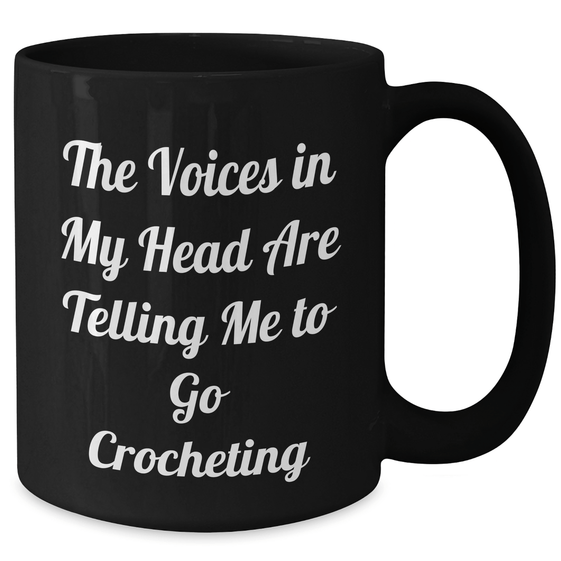 Funny Crocheting Gifts for Friends from Family - 'The Voices In My Head Are Telling Me To Go Crocheting' Black Coffee Mug, Graduation Unique Gifts for Her - Victory Thru Vision