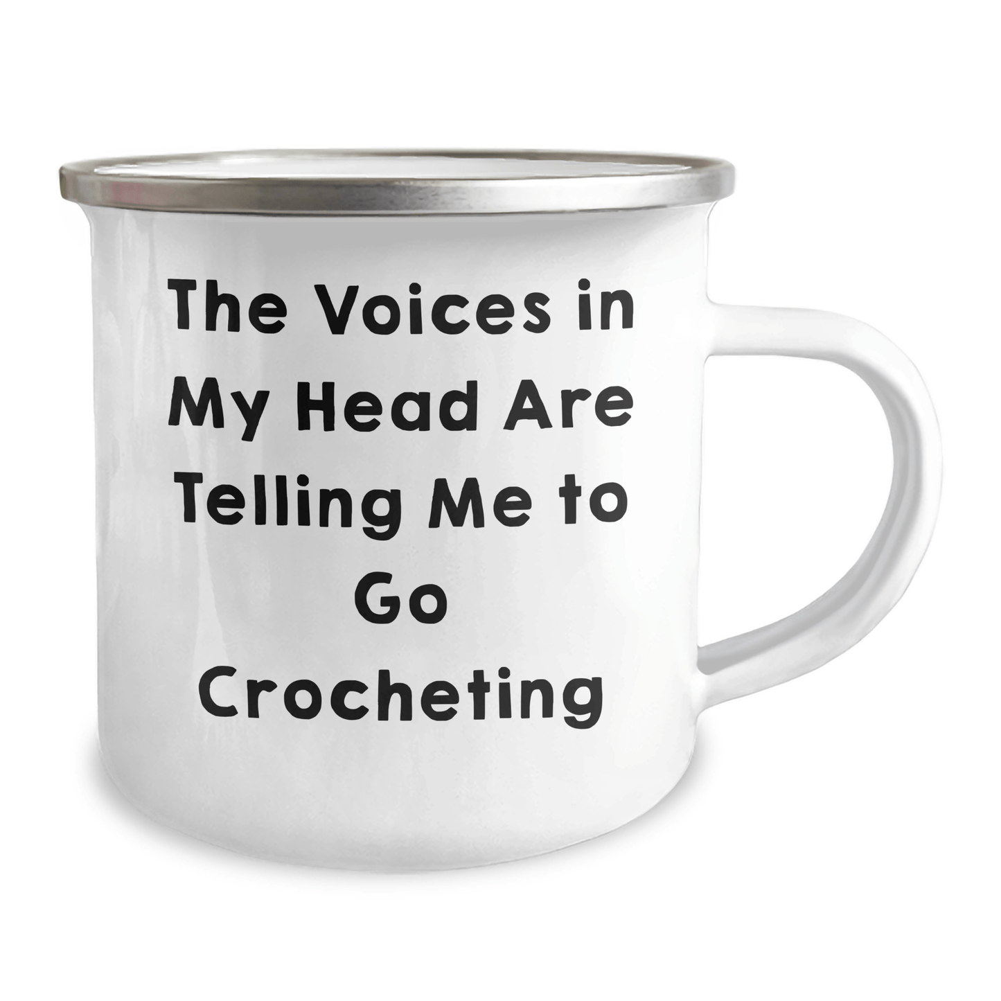 Funny Crocheting Gifts for Friends - 'The Voices In My Head Are Telling Me To Go Crocheting' Quote on Unique Camping Mug, Perfect for Graduation - Victory Thru Vision