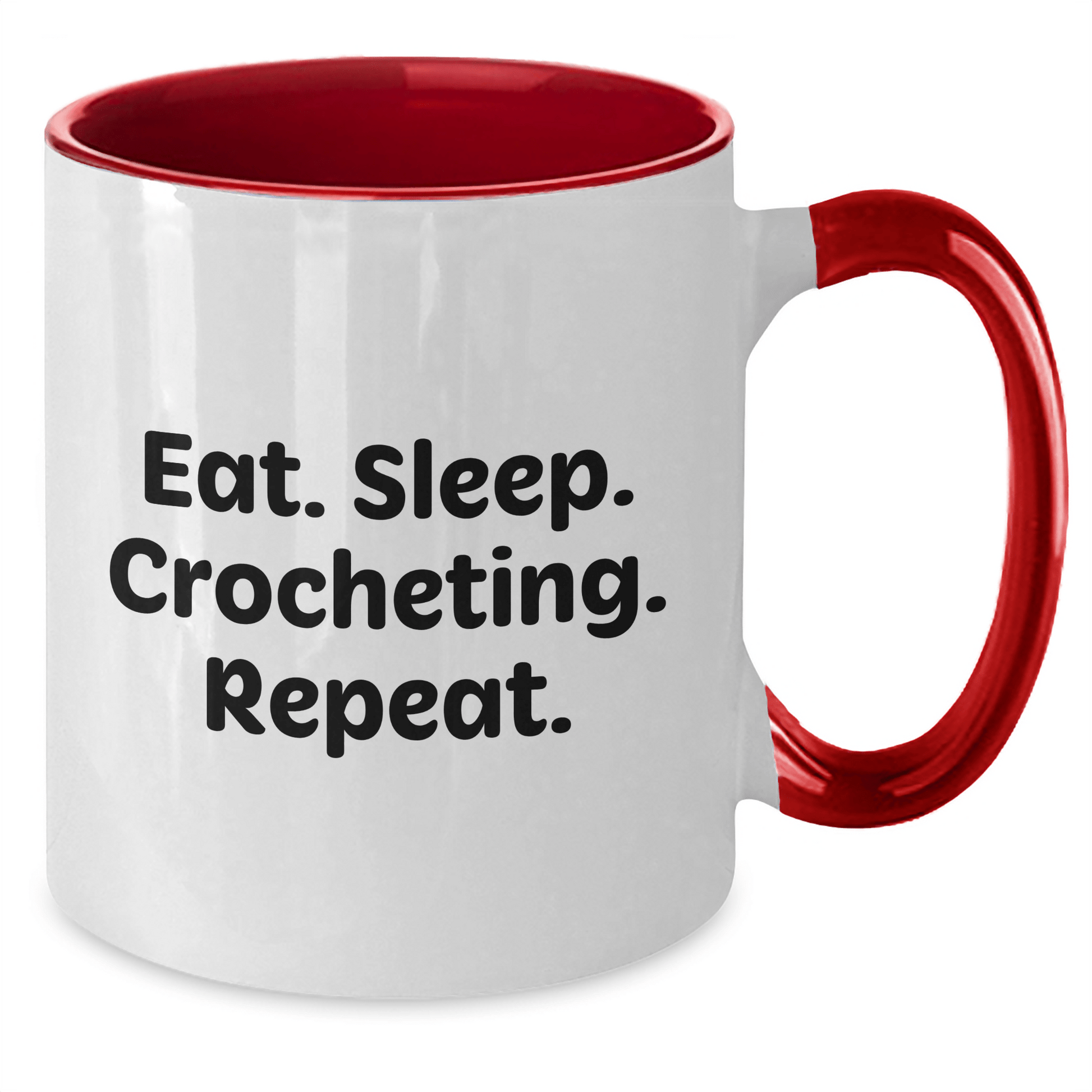 Funny Crocheting Gifts for Men from Dad Eat. Sleep. Crocheting. Repeat. Two Tone Coffee Mug - Victory Thru Vision 