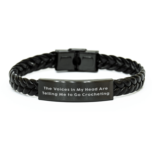 Funny Crocheting Gifts for Men from Voices in My Head - Interlaced Leather Bracelet for Graduation - Victory Thru Vision