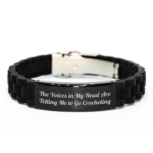 Funny Crocheting Gifts for Women, Glide lock Clasp Bracelet, 'The Voices In My Head Are Telling Me To Go Crocheting', Unique Graduation Jewelry, Gifts from Friends, for Crocheting Enthusiasts - Victory Thru Vision