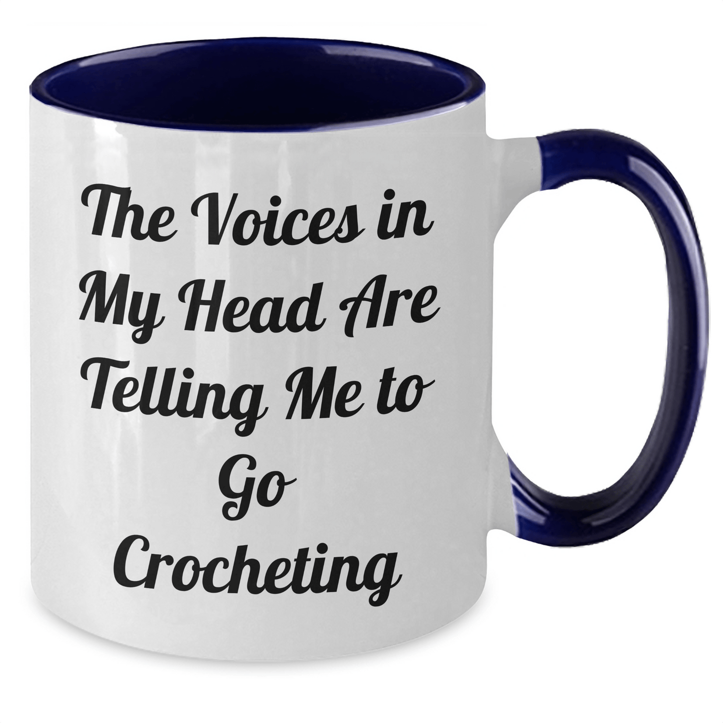 Funny Crocheting Gifts from Friends for Graduation, Crocheting Enthusiasts' Unique Two Tone Coffee Mugs - The Voices In My Head Are Telling Me To Go Crocheting - Victory Thru Vision