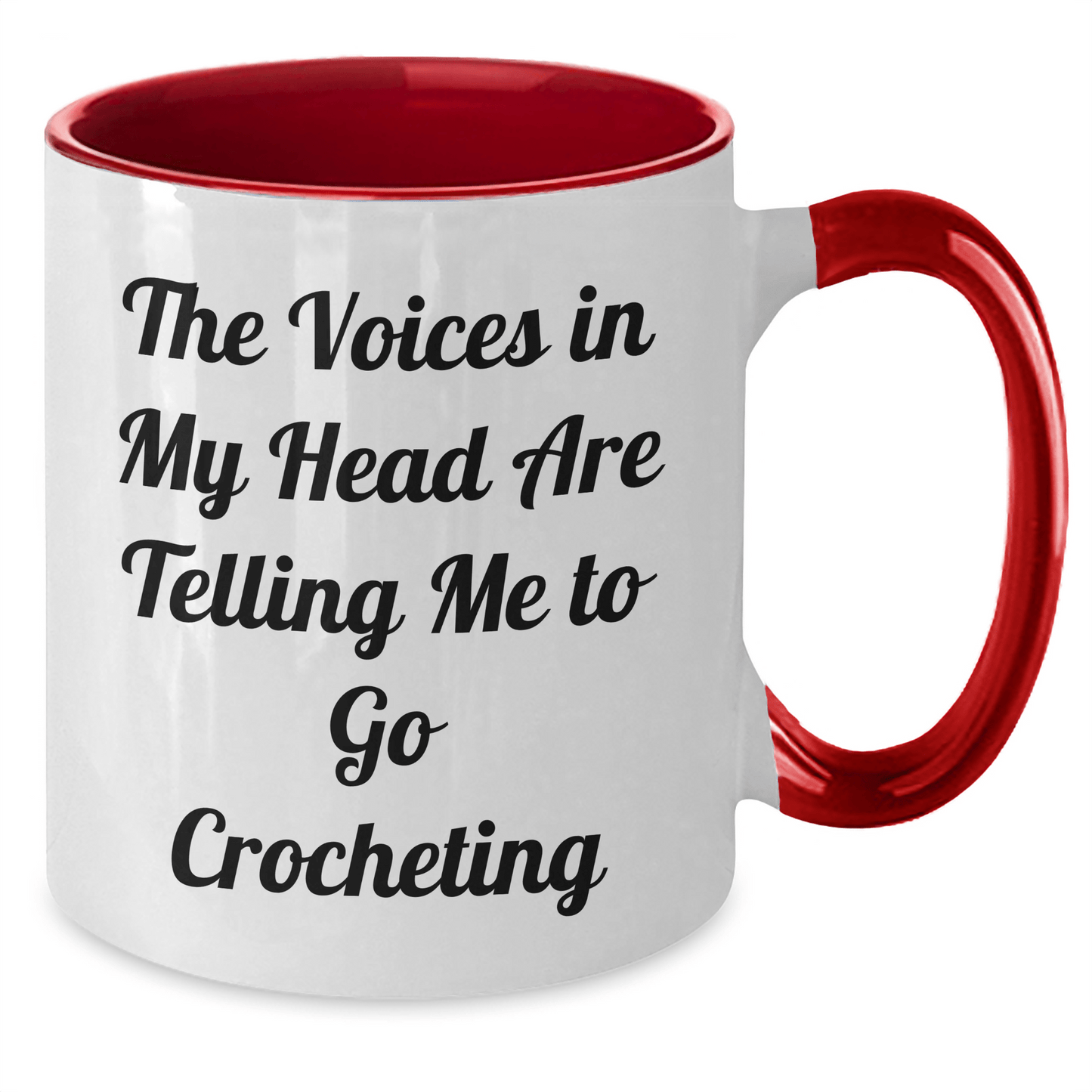 Funny Crocheting Gifts from Friends for Graduation, Crocheting Enthusiasts' Unique Two Tone Coffee Mugs - The Voices In My Head Are Telling Me To Go Crocheting - Victory Thru Vision