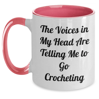 Funny Crocheting Gifts from Friends for Graduation, Crocheting Enthusiasts' Unique Two Tone Coffee Mugs - The Voices In My Head Are Telling Me To Go Crocheting - Victory Thru Vision