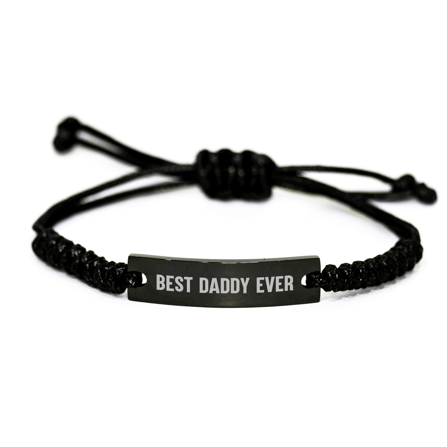 Funny Daddy Gifts from Men, Unique Best Daddy Ever Rope Bracelet for Father's Day, Adjustable Black Stainless Steel with Interlaced Rope - Victory Thru Vision