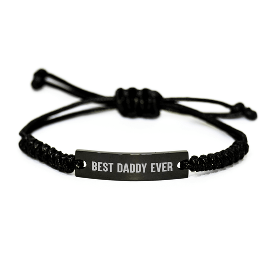 Funny Daddy Gifts from Men, Unique Best Daddy Ever Rope Bracelet for Father's Day, Adjustable Black Stainless Steel with Interlaced Rope - Victory Thru Vision 