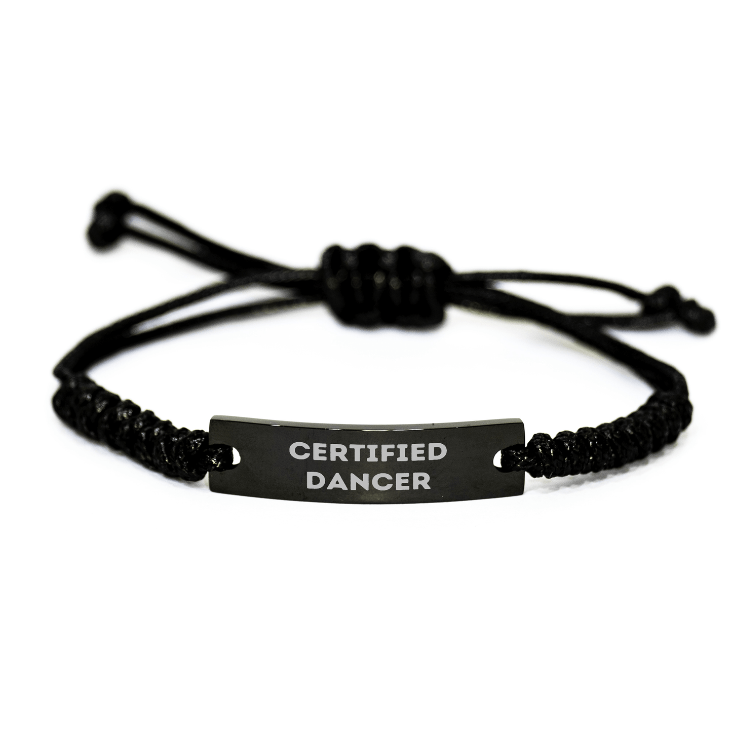 Funny Dancer Rope Bracelet Gifts from Men to Dancers on Father's Day, Certified Dancer Quote, Black Stainless Steel with Interlaced Rope, Adjustable Rope Charm - Victory Thru Vision 