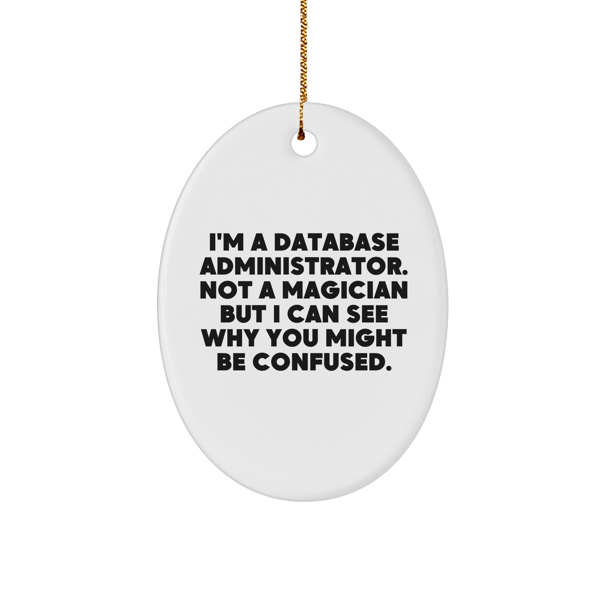 Funny Database Administrator Gifts from Friends, 'I'm A Database Administrator. Not A Magician But I Can See Why You Might Be Confused.' Oval Ornament for Christmas - Victory Thru Vision