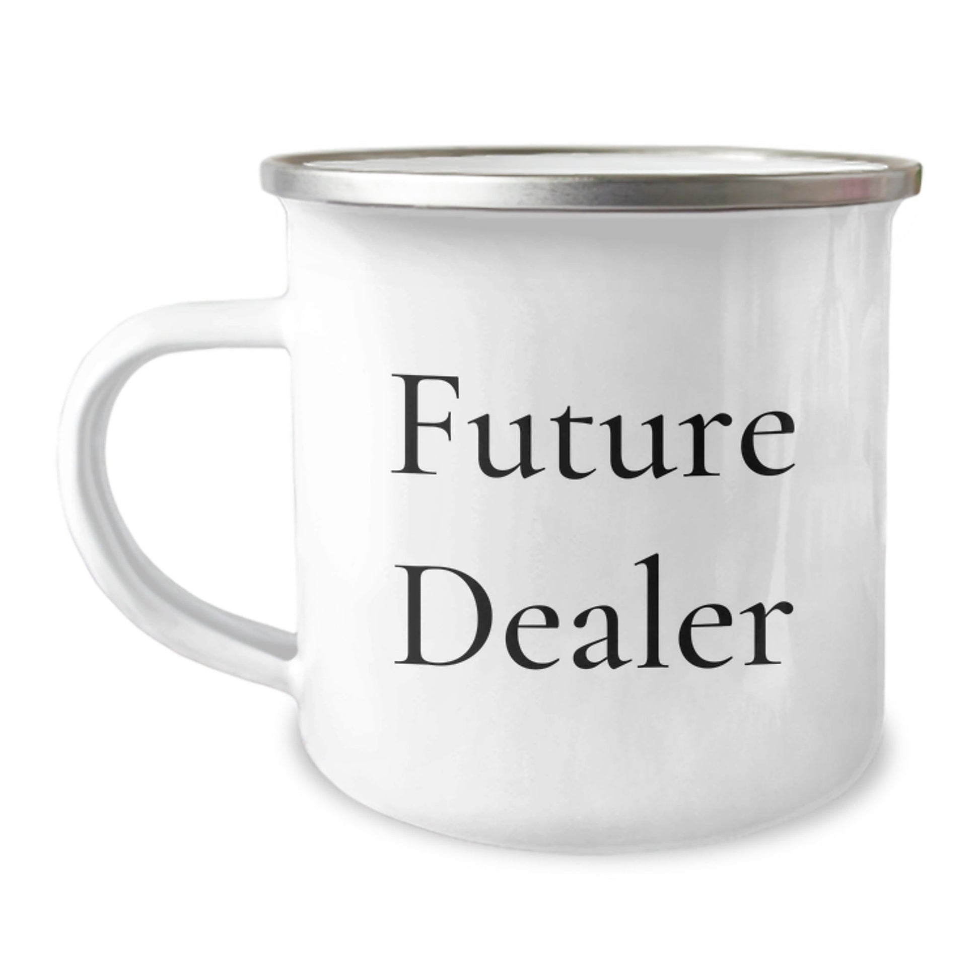 Funny Dealer Gifts from Friends - Future Dealer Camping Mug, Stainless Steel with Enamel Finish, Inspirational Quote for Graduation Unique Gifts for Dealers - Victory Thru Vision