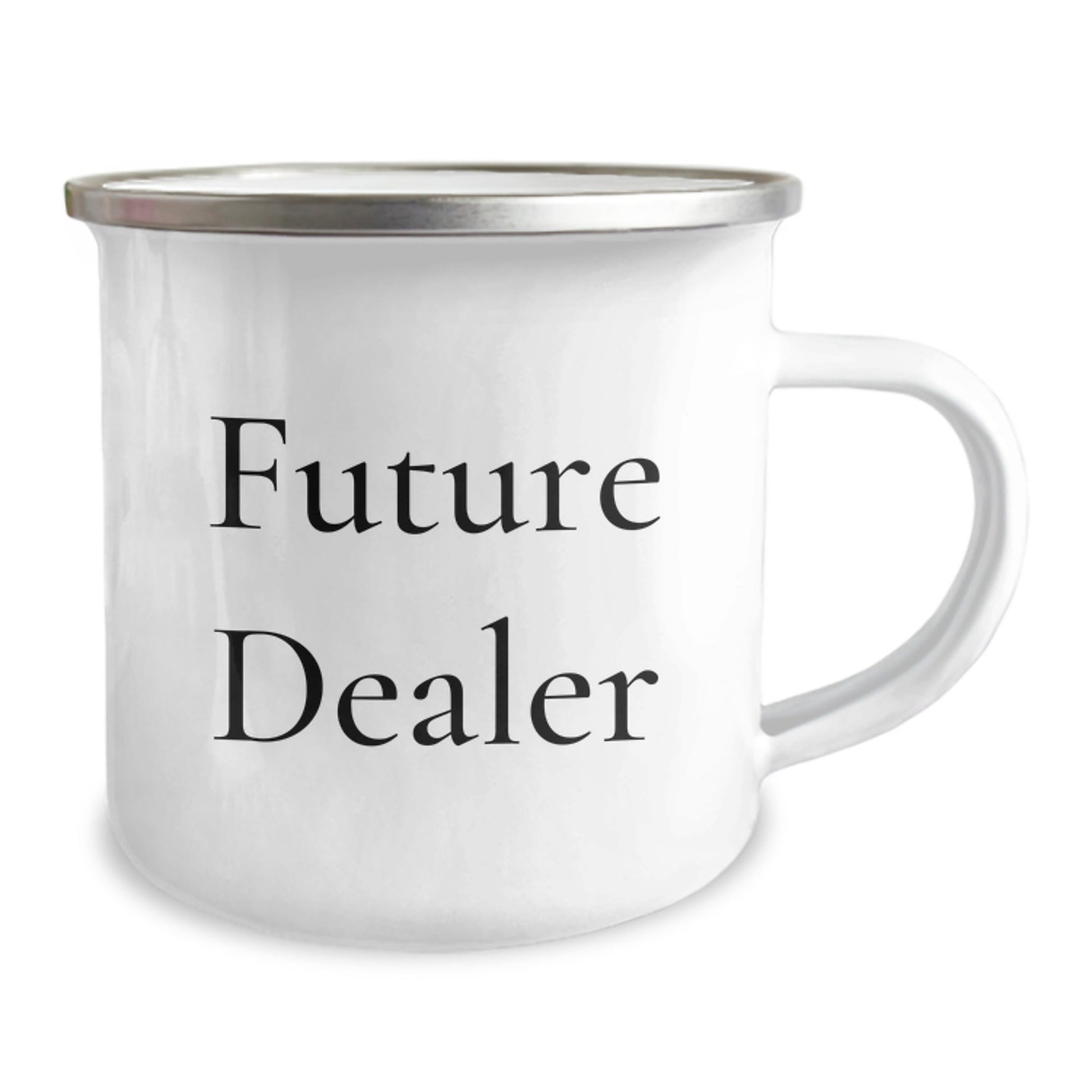 Funny Dealer Gifts from Friends - Future Dealer Camping Mug, Stainless Steel with Enamel Finish, Inspirational Quote for Graduation Unique Gifts for Dealers - Victory Thru Vision