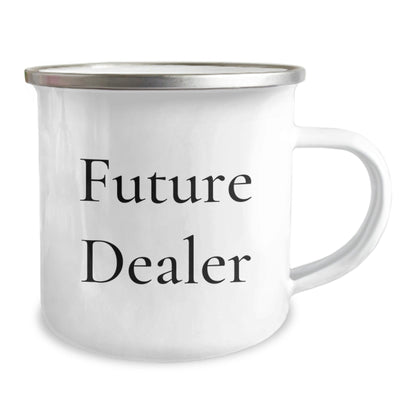 Funny Dealer Gifts from Friends - Future Dealer Camping Mug, Stainless Steel with Enamel Finish, Inspirational Quote for Graduation Unique Gifts for Dealers - Victory Thru Vision
