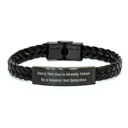 Funny Detective Gifts, Sorry This Guy Is Already Taken Interlaced Leather Bracelet for Men, Father's Day Unique Gifts from Friends, Coworkers, or Family - Victory Thru Vision 