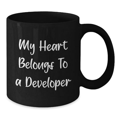 Funny Developer Gifts for Men, My Heart Belongs To A Developer, Black Coffee Mug, Birthday Unique Gifts from Friends, Gifts for Developer - Victory Thru Vision