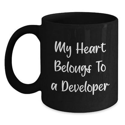 Funny Developer Gifts for Men, My Heart Belongs To A Developer, Black Coffee Mug, Birthday Unique Gifts from Friends, Gifts for Developer - Victory Thru Vision