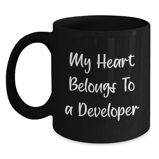 Funny Developer Gifts for Men, My Heart Belongs To A Developer, Black Coffee Mug, Birthday Unique Gifts from Friends, Gifts for Developer - Victory Thru Vision