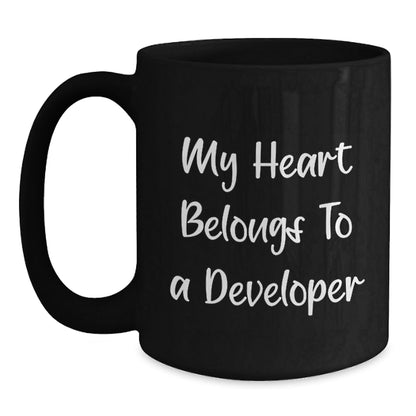 Funny Developer Gifts for Men, My Heart Belongs To A Developer, Black Coffee Mug, Birthday Unique Gifts from Friends, Gifts for Developer - Victory Thru Vision