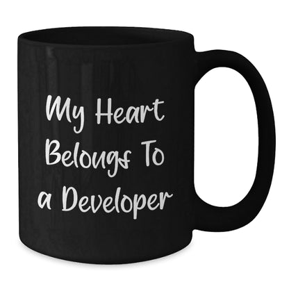 Funny Developer Gifts for Men, My Heart Belongs To A Developer, Black Coffee Mug, Birthday Unique Gifts from Friends, Gifts for Developer - Victory Thru Vision