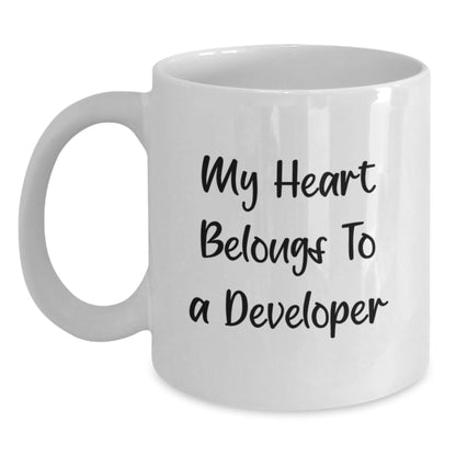 Funny Developer Gifts from Friends for Him - My Heart Belongs To A Developer White Coffee Mug, 11oz or 15oz, Ceramic, Microwave and Dishwasher Safe Birthday Unique Gifts - Victory Thru Vision