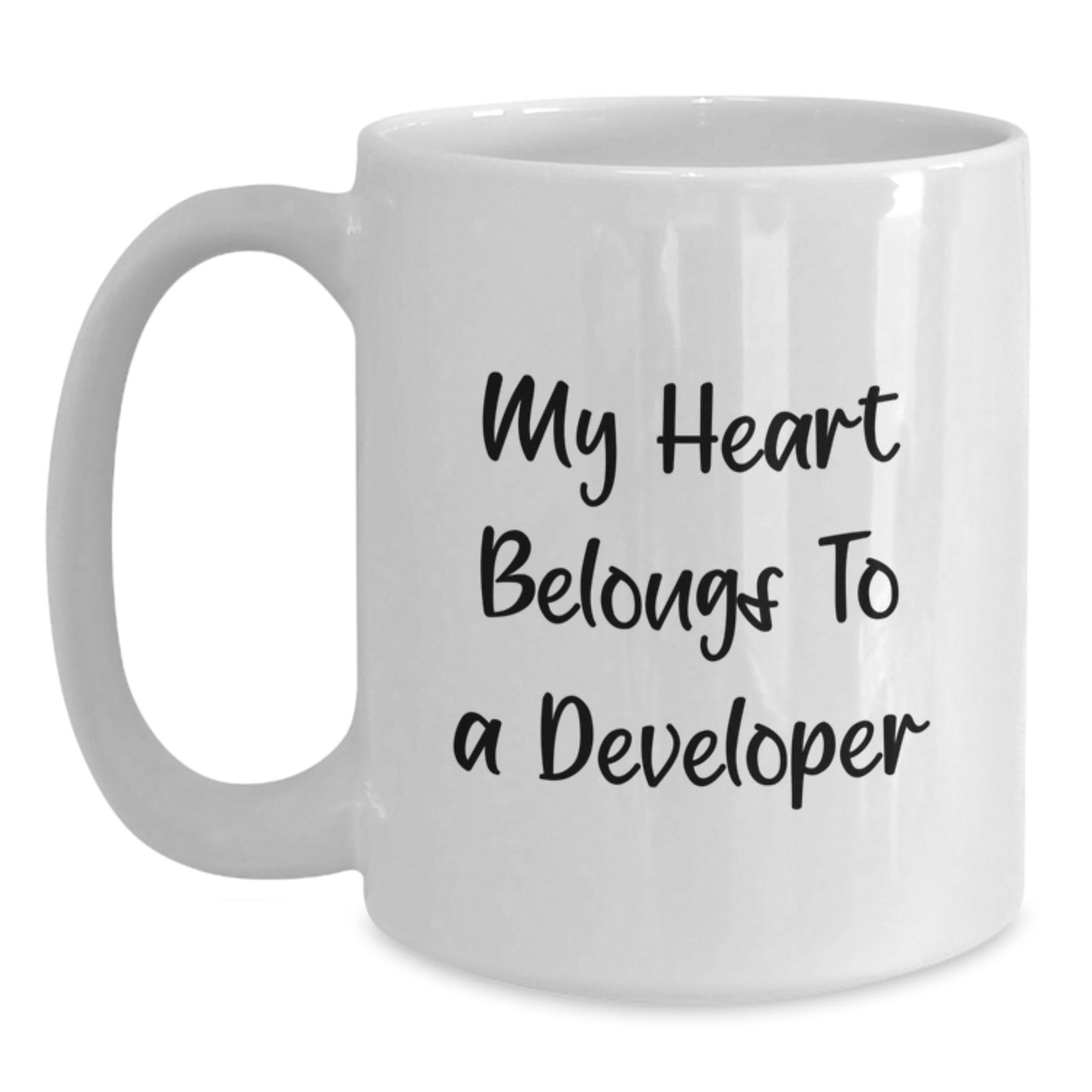 Funny Developer Gifts from Friends for Him - My Heart Belongs To A Developer White Coffee Mug, 11oz or 15oz, Ceramic, Microwave and Dishwasher Safe Birthday Unique Gifts - Victory Thru Vision