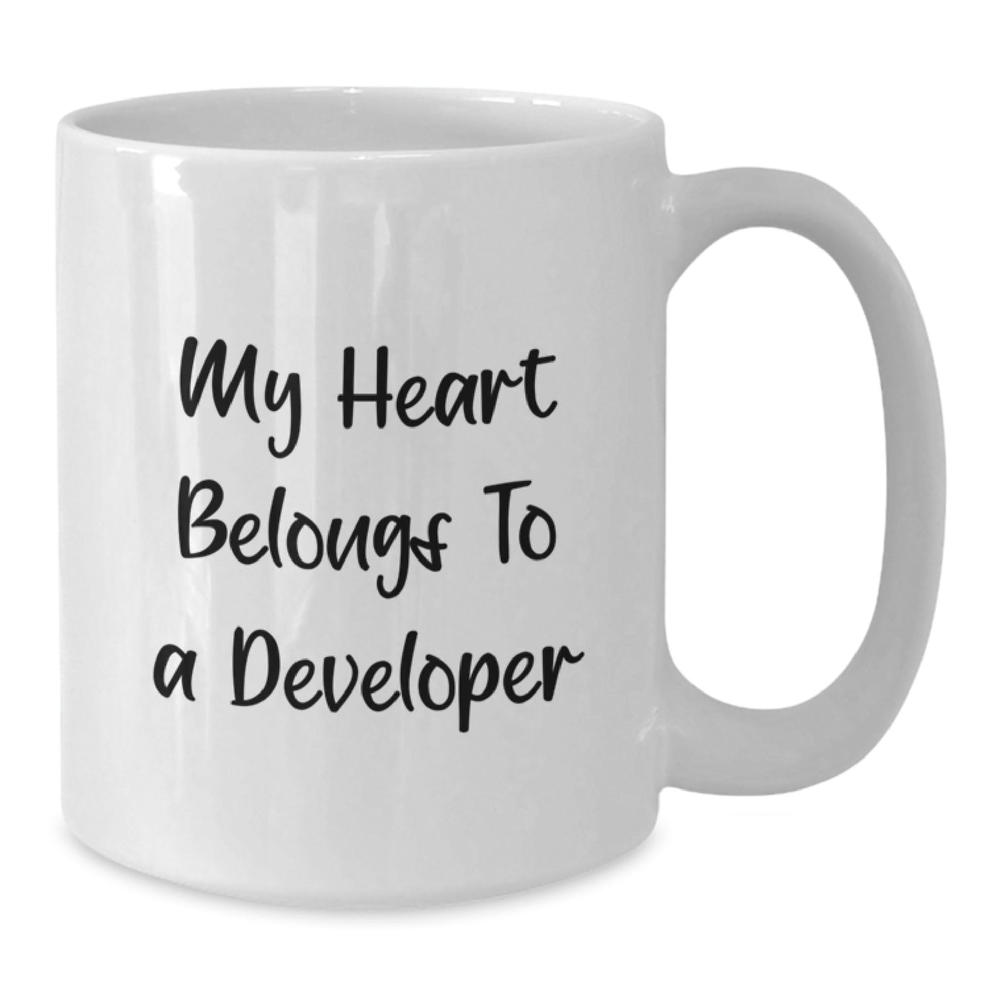 Funny Developer Gifts from Friends for Him - My Heart Belongs To A Developer White Coffee Mug, 11oz or 15oz, Ceramic, Microwave and Dishwasher Safe Birthday Unique Gifts - Victory Thru Vision