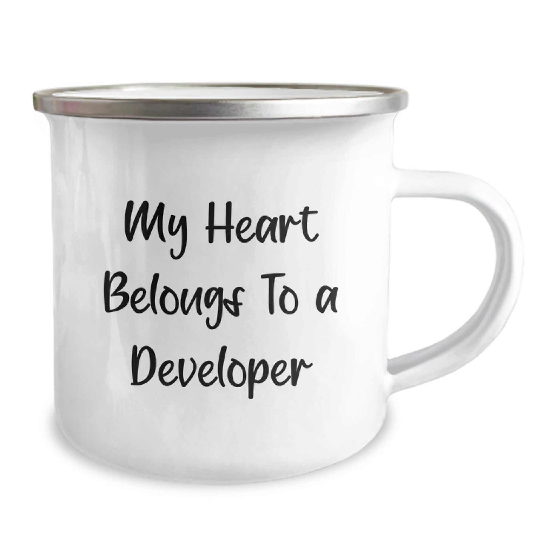 Funny Developer Gifts from Friends - My Heart Belongs To A Developer, Camping Mug for Birthday - Victory Thru Vision