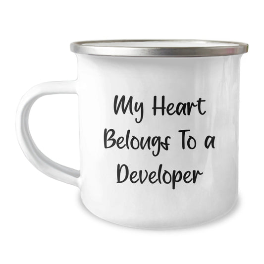 Funny Developer Gifts from Friends - My Heart Belongs To A Developer, Camping Mug for Birthday - Victory Thru Vision