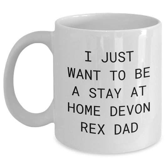 Funny Devon Rex Cat Dad Gifts from Mom to Stay At Home Dad on Father's Day, White Coffee Mug, 11oz or 15oz Capacity, Ceramic, Microwave, Dishwasher Safe - Victory Thru Vision 