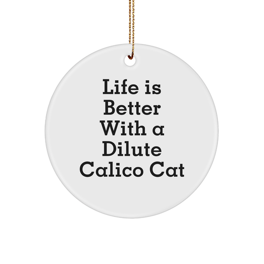 Funny Dilute Calico Cat Gifts from Friends for Christmas Unique Circle Ornaments - Life Is Better With A Dilute Calico Cat - Victory Thru Vision