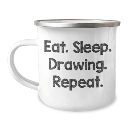Funny Drawing Camping Mug Gifts from Mom, Dad, or Friends for Men, Women, and Family on Father's Day - Eat. Sleep. Drawing. Repeat. - Victory Thru Vision 