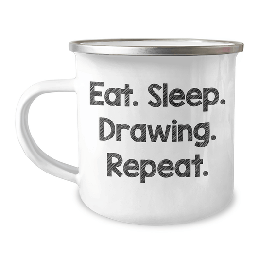 Funny Drawing Camping Mug Gifts from Mom, Dad, or Friends for Men, Women, and Family on Father's Day - Eat. Sleep. Drawing. Repeat. - Victory Thru Vision 