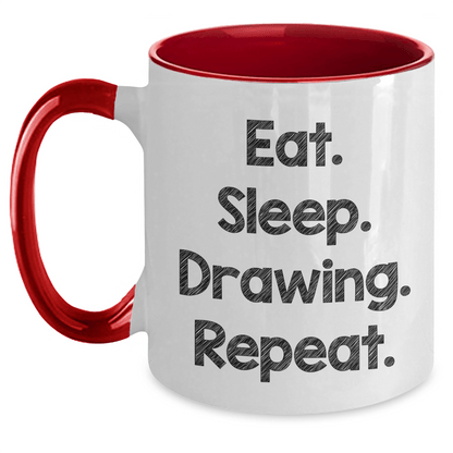 Funny Drawing Enthusiast Gifts from Friends - Eat. Sleep. Drawing. Repeat. Two Tone Coffee Mug for Men, Women, Family - Victory Thru Vision 
