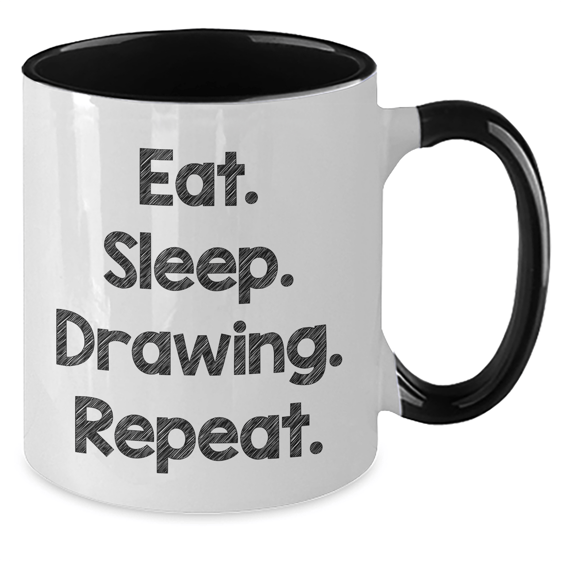 Funny Drawing Enthusiast Gifts from Friends - Eat. Sleep. Drawing. Repeat. Two Tone Coffee Mug for Men, Women, Family - Victory Thru Vision 