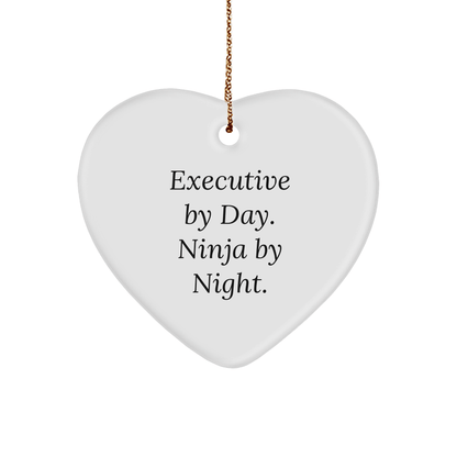 Funny Executive Gifts: 'Executive By Day. Ninja By Night.' Heart Ornament for Men, Women, and Friends, Unique Christmas Unique Gifts from Family and Coworkers - Victory Thru Vision 