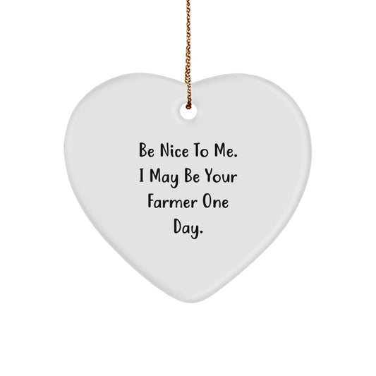 Funny Farmer Gifts - Be Nice To Me. I May Be Your Farmer One Day. Heart Ornament, Gifts from Friends, Gifts for Farmer - Victory Thru Vision