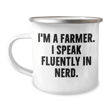 Funny Farmer Gifts from Family to Farmer Friends - I'm A Farmer. I Speak Fluently In genius. - 12 oz Camping Mug for Graduation - Victory Thru Vision
