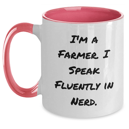 Funny Farmer Gifts from Men to Friends for Graduation - I'm A Farmer. I Speak Fluently In genius. Two Tone Coffee Mug - Victory Thru Vision