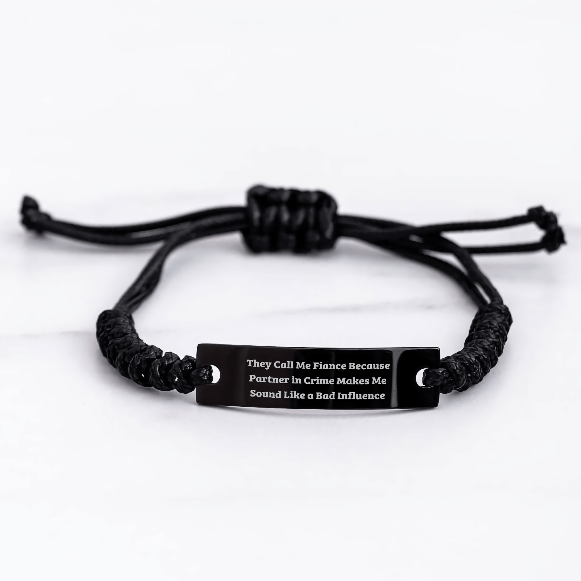Funny Fiance Gifts, They Call Me Fiance Because Partner In Crime Makes Me Sound Like A Bad Influence, Adjustable Rope Bracelet for Graduation, Gifts from Friends and Family for Men and Women - Victory Thru Vision 