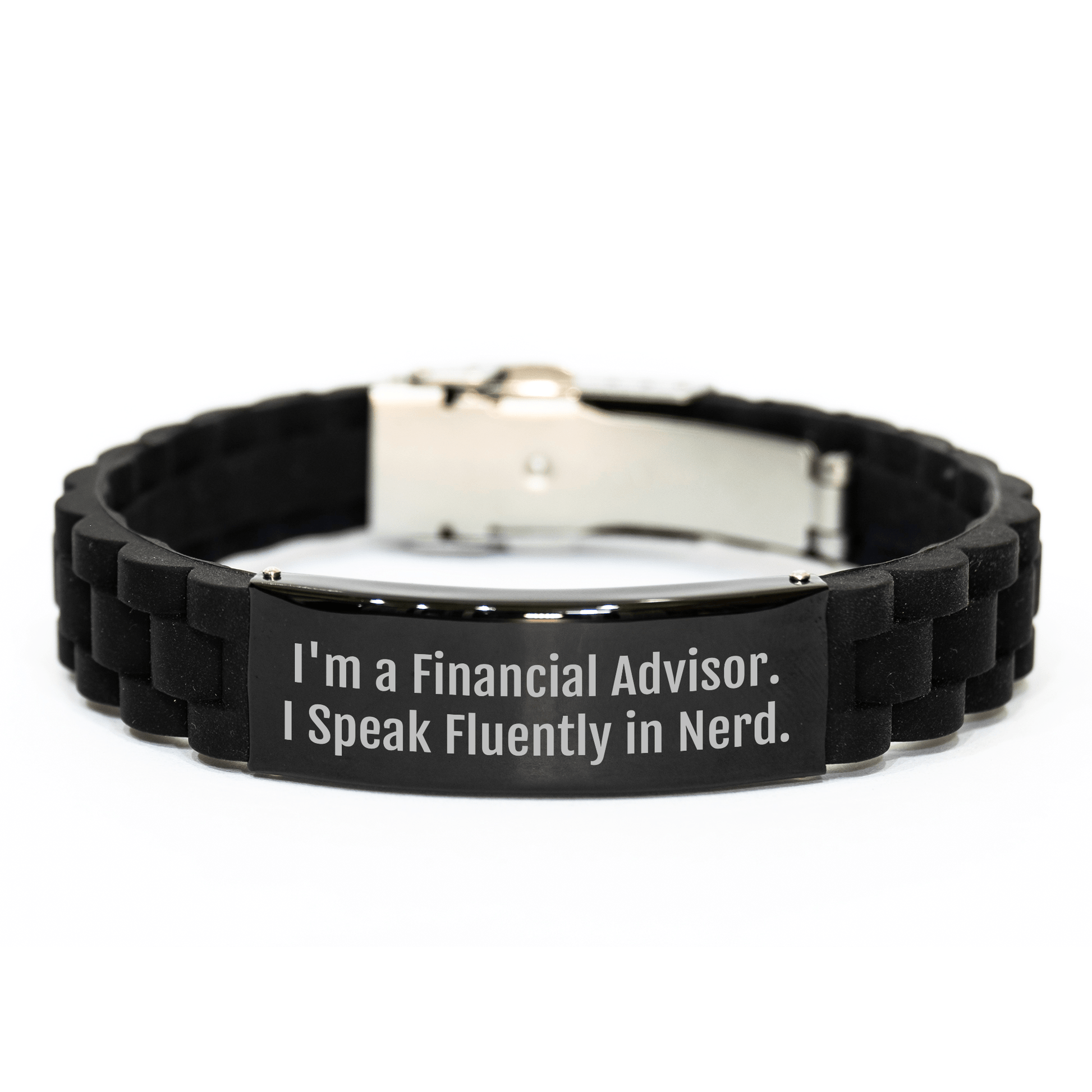 Funny Financial Advisor Gifts from Friends - 'I Speak Fluently In genius.' Glide lock Clasp Black Stainless Steel Adjustable Graduation Unique Gifts for Financial Advisor - Victory Thru Vision