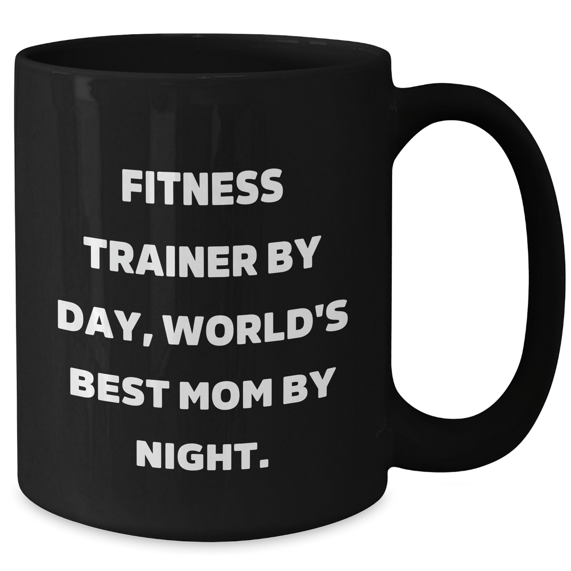 Funny Fitness Trainer Gifts - 'Fitness Trainer By Day, World's Best Mom By Night.' Black Coffee Mug, Dad's Father's Day Unique Gifts from Family, Friends, or Coworkers for Fitness Trainers - Victory Thru Vision 