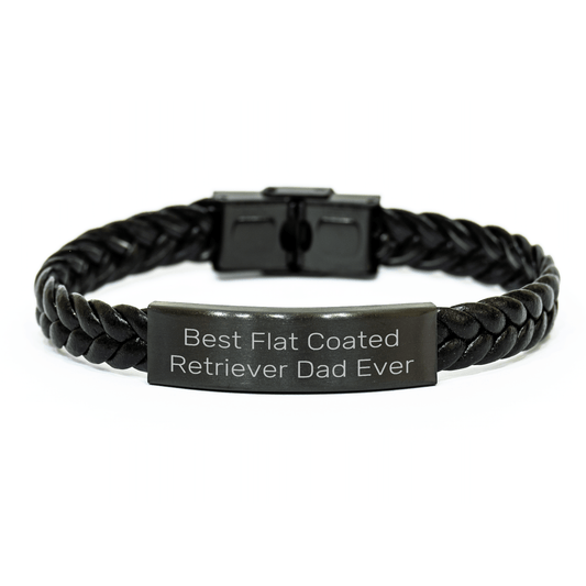 Funny Flat Coated Retriever Dad Ever Interlaced Leather Bracelet Gifts from Men for Flat Coated Retriever Dog on Father's Day - Victory Thru Vision 