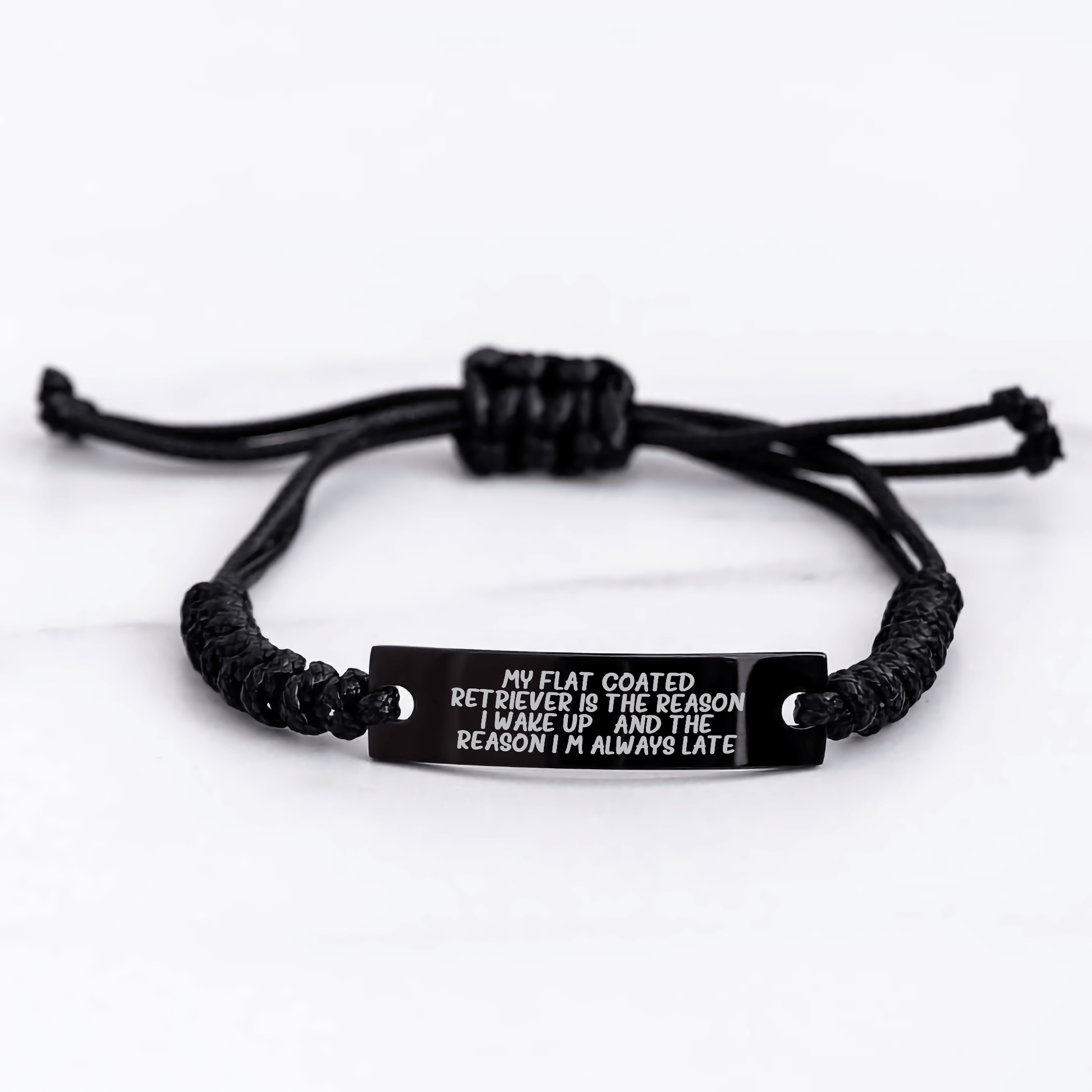 Funny Flat Coated Retriever Dog Lover Gifts from Men to Friends - My Flat Coated Retriever Is The Reason I Wake Up...and The Reason I'm Always Late Black Rope Father's Day Unique Gift for Him - Victory Thru Vision 