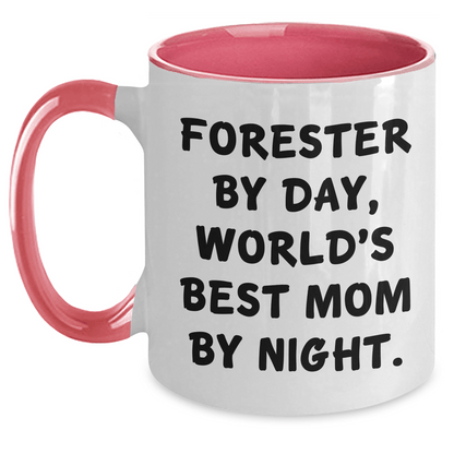 Funny Forester Gifts by Day, World's Best Mom by Night Two Tone Mug for Her - Gifts from Mom to Forester, Unique Mother's Day Unique Gift Ideas - Victory Thru Vision 